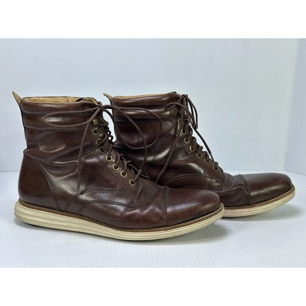 Cole Haan Lunarlon Men's Boots Size 10.5M Brown Lace Up Slip Resistant
